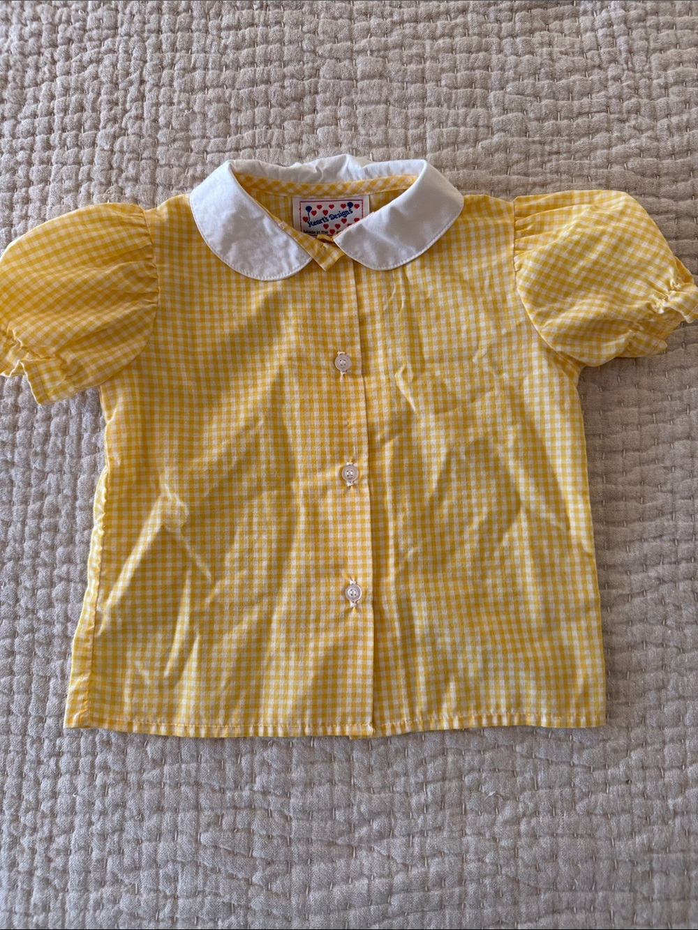 Vintage Yellow Gingham Peter Pan Collar Kids Shirt